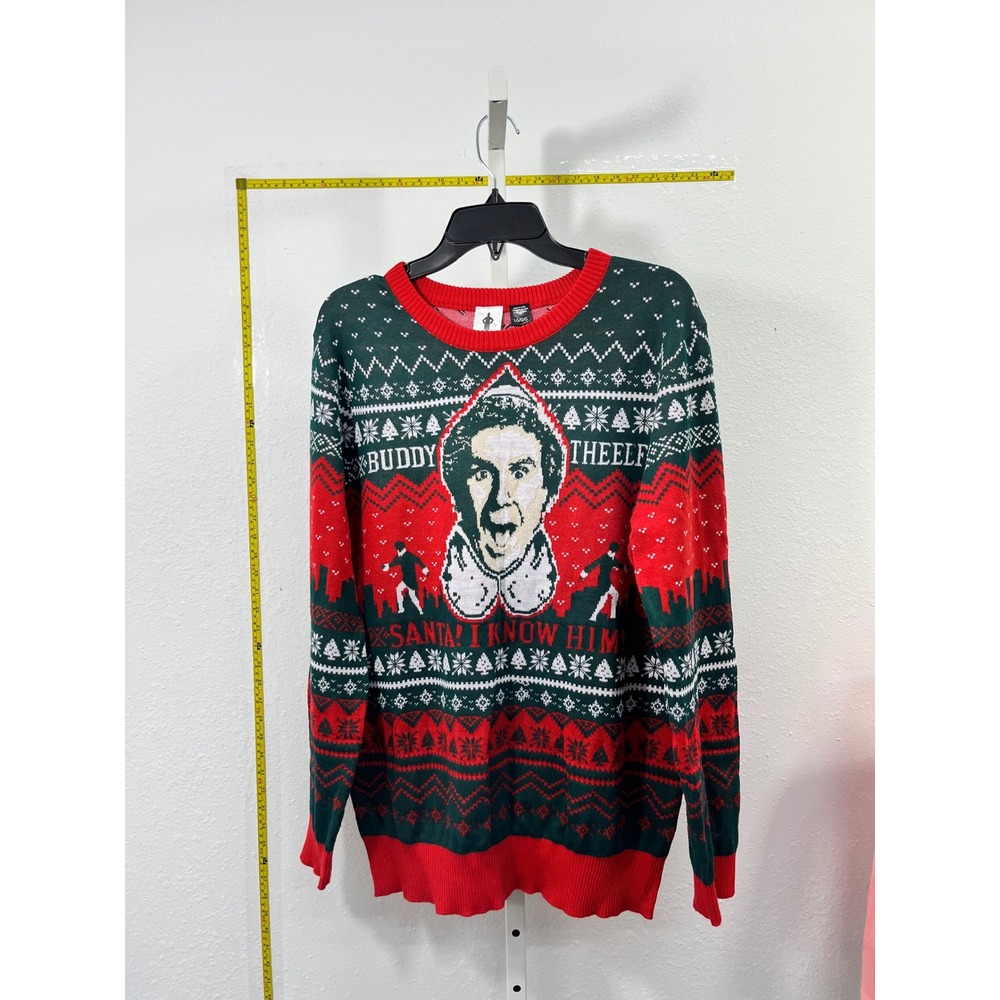 Elf Movie Buddy Ugly Christmas Sweater Red Green Mens Large Santa I Know Him